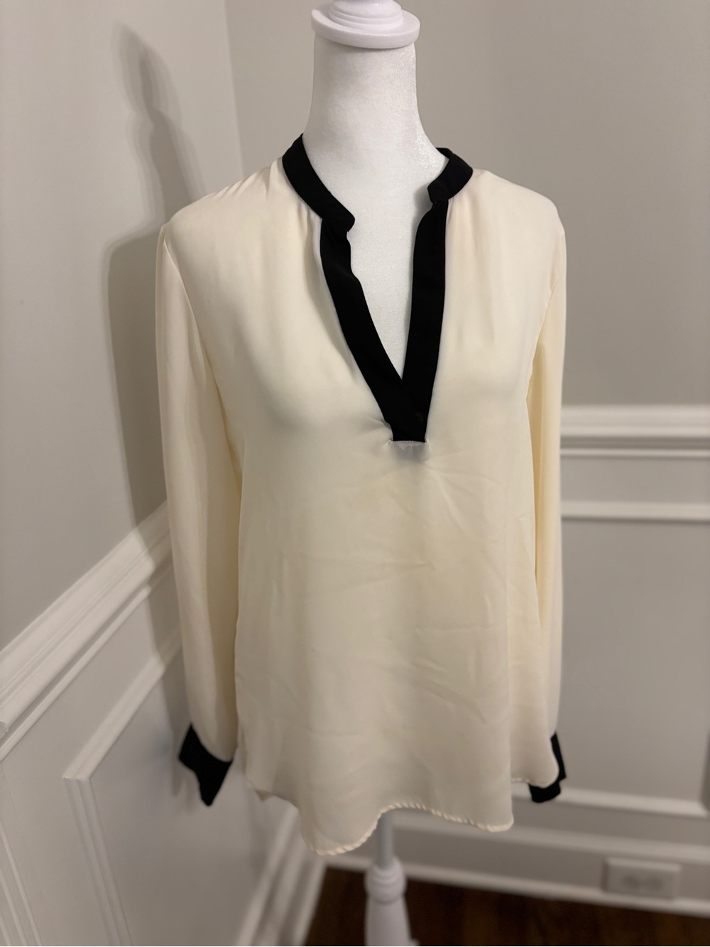 Premise Cream Blouse with Black Trim V-Neck